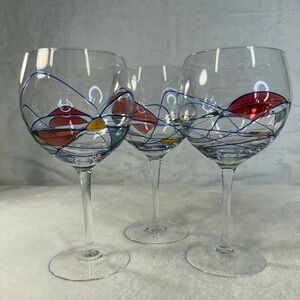 3 Artland Helios Oversize Goblet Elegant Mosiac Clear Wine Glasses Stemware